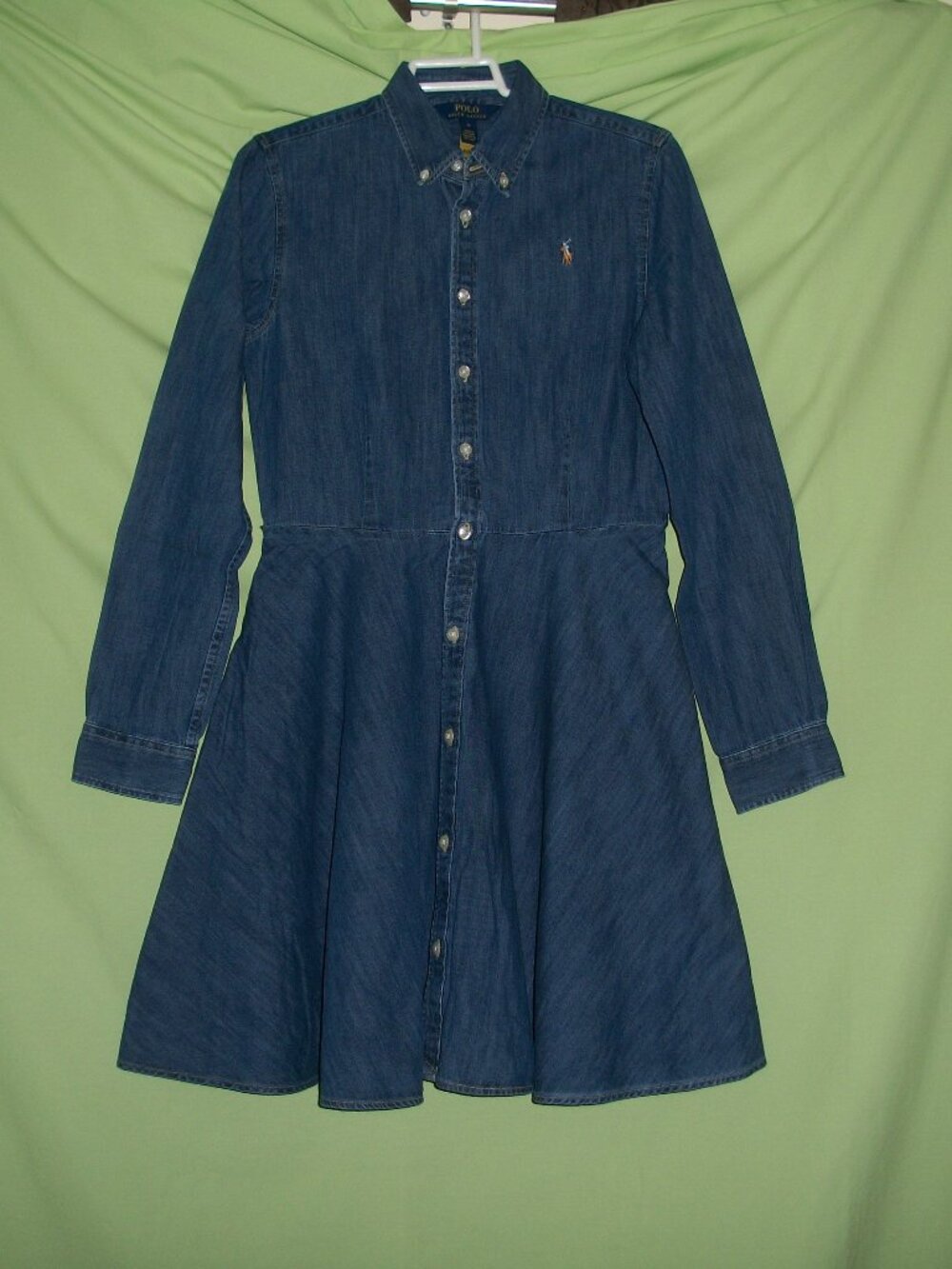 Ralph Lauren Girl's Blue Denim Dress Size 16